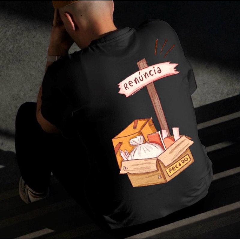 camiseta estampada tecido 100 algodão estampa religiosa nas na costa e na frente cores vibrantes que não desbotam