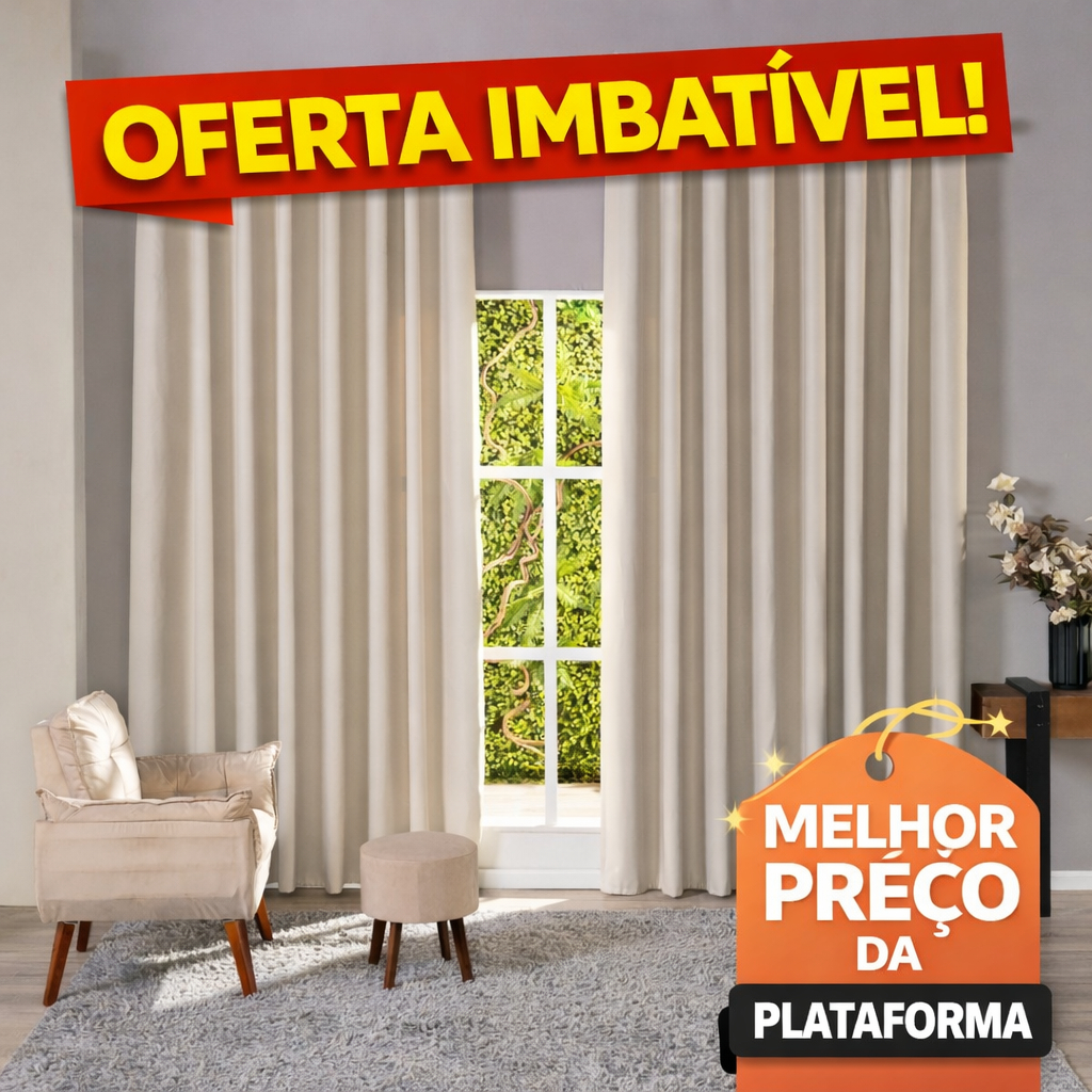 Cortina em Tecido Blackout Corta Luz para Varão Simples Veda Claridade
