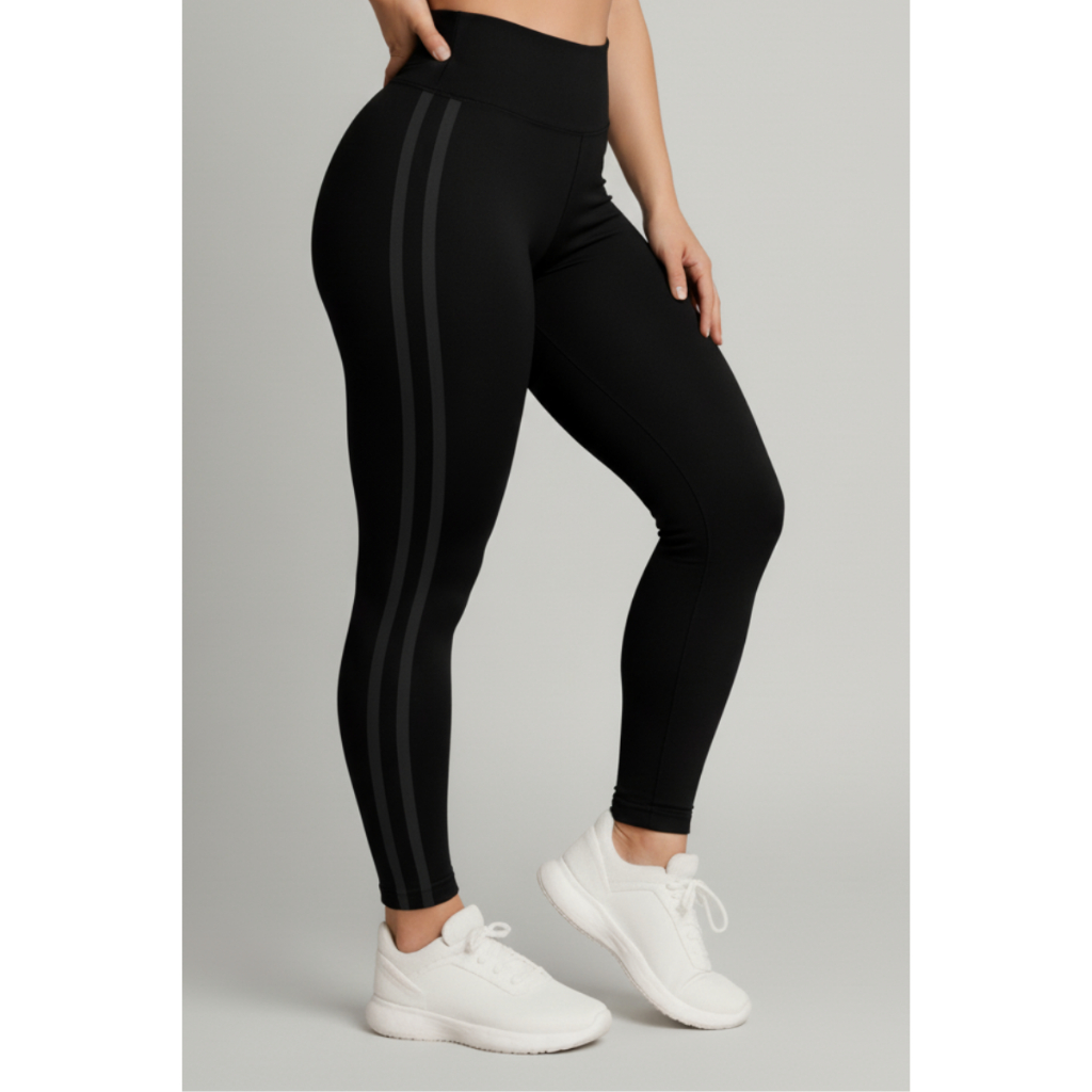 Calça Leg Listras Laterais Legging Suplex Feminina Cintura Alta Academia Fitness — imagem 2 de 2