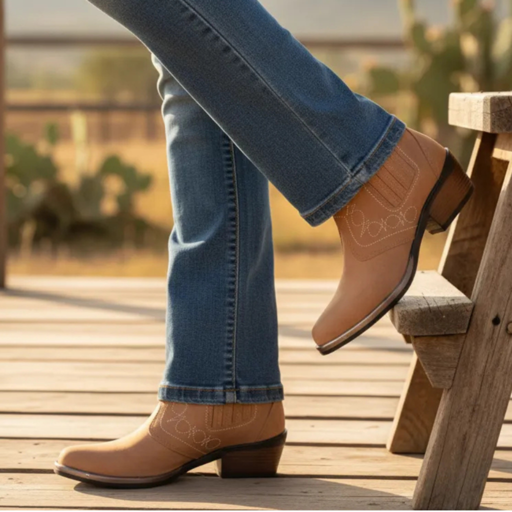 Bota Country Feminina Em Couro Nobuck Solado Costurado Salto Alto Carrapeta Botina Leve Macia Confortavel Forte 3636