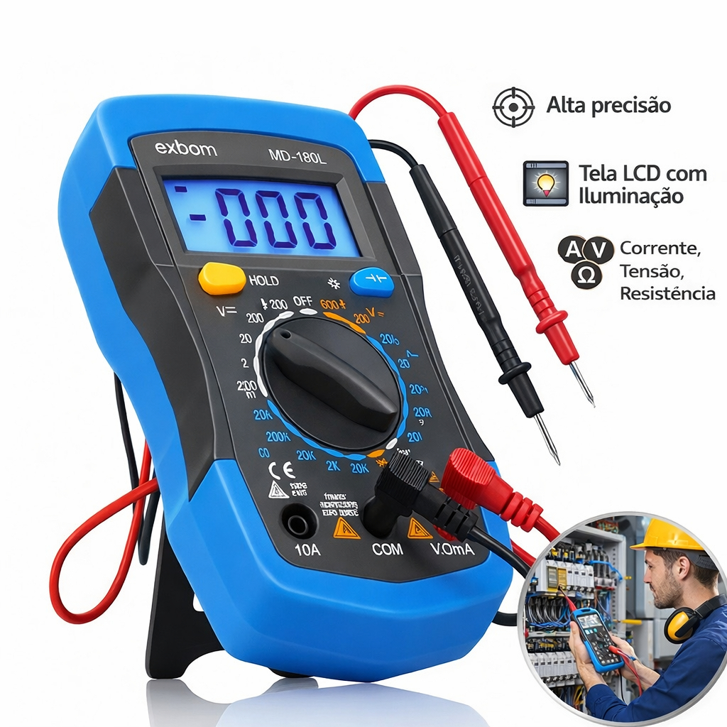 Multimetro Digital Profissional Sem Bipe e Com Bipe Dígitos Voltimetro Iluminado Com Bateria e Ponta