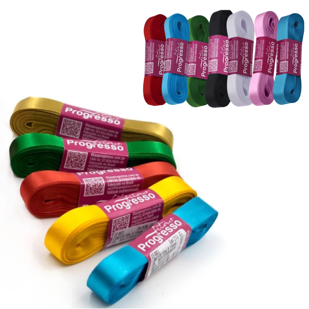 2 Fitas de Cetim Decorativo 15mmx10m Para Lembrancinhas Presentes Embalagem Laços Doces Progresso