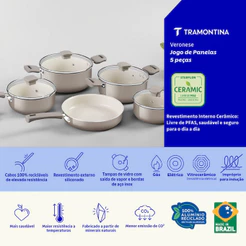 Jogo de Panelas Tramontina Veronese Cêramico e Aluminio Bege 5 Peças Antiaderente