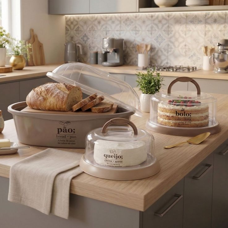 Boleira, Queijeira ou Porta-Pão Modelo Marrom Clean– Escolha o Produto
