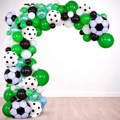 Kit Arco Balão Bexiga Bola Futebol - Verde - Preto - Bola Metalizada