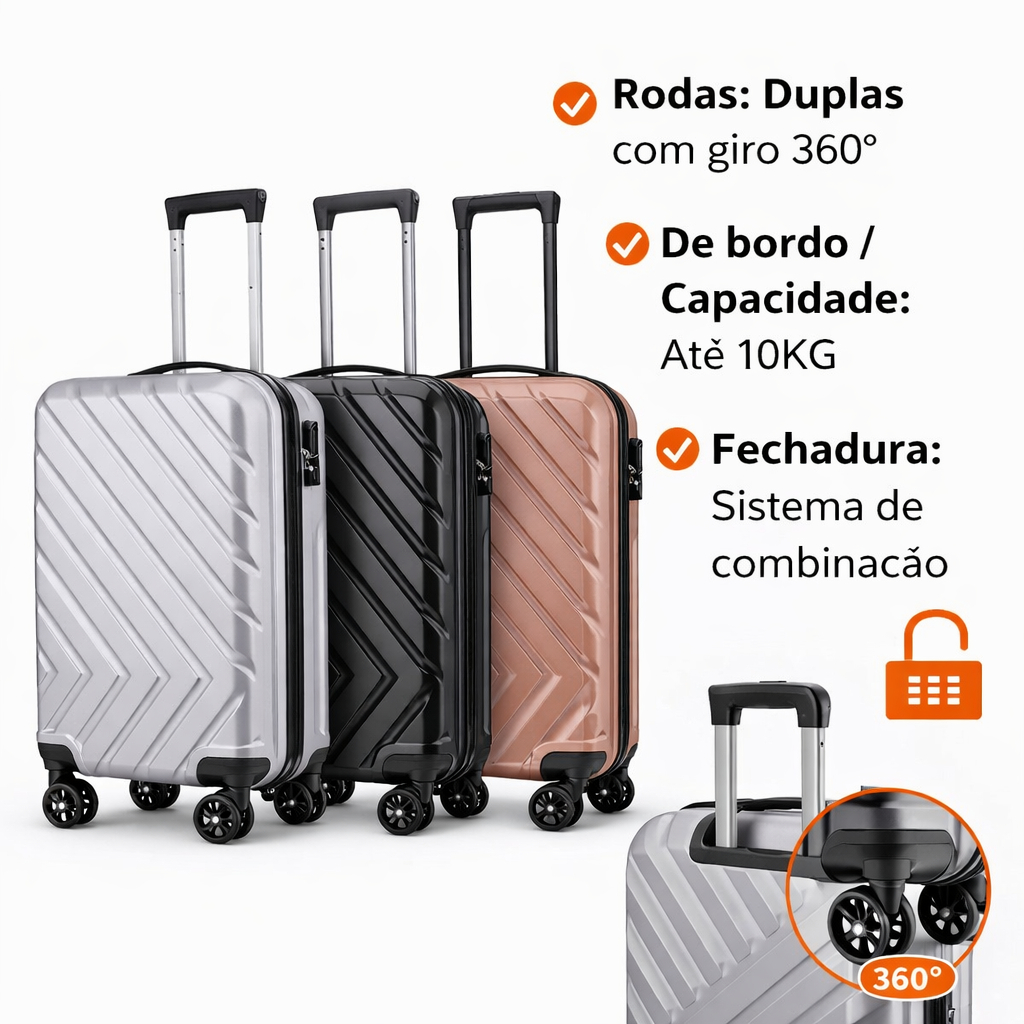 Mala de Viagem 10kg Padrão Anac De Bordo Bolsa de Mão Rodinhas 360° Linha Premium Multmaxx