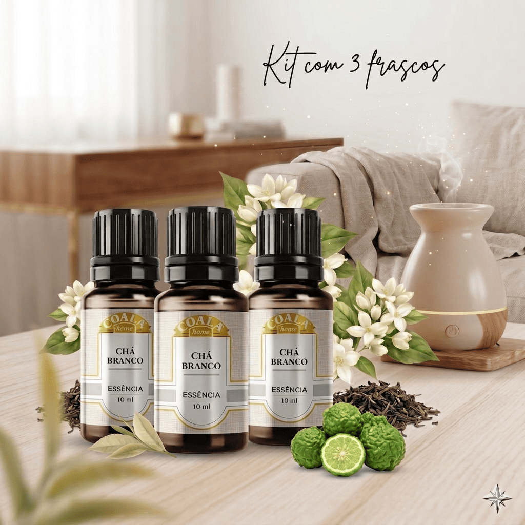 Imagem Kit 3 Essência Coala Chá Branco 10ml Para Aromatizador Difusor Perfumador de Ambiente