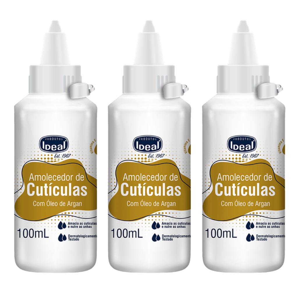 Kit 03un Amolecedor de Cutículas Ideal Óleo de Argan 100ml