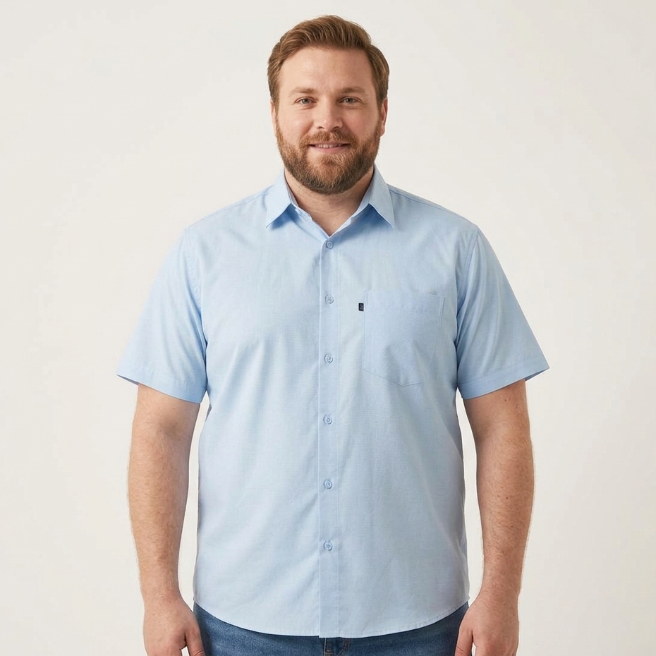 Camisa Social Masculina Plus Size Manga Curta Clássica Com Bolso Extra Grande