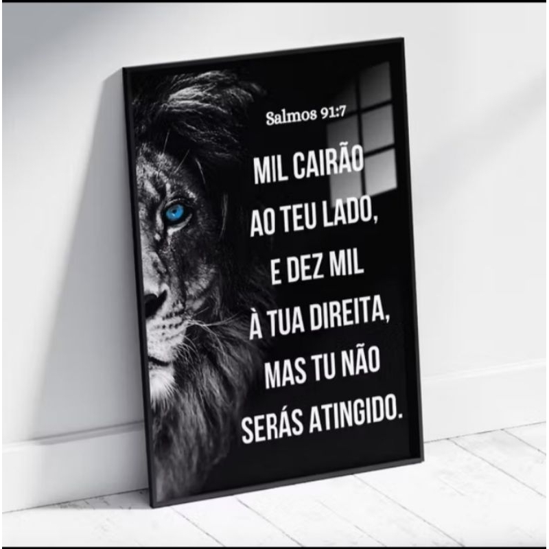Quadro Decorativo Religioso Leão de Judá Salmos 91 Bíblia Fé Sala Quarto