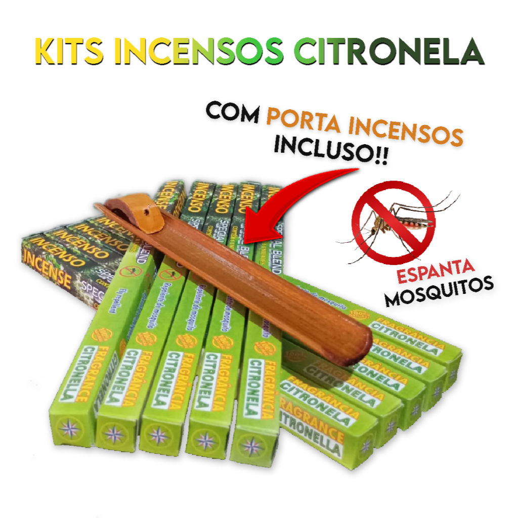 Imagem Incensos de Citronela Kits + Incensário - ESPANTA MOSQUITOS - Kits 5, 10, 13 e 25