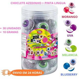 CHICLETE ZOIO BOOL AZEDINHO PINTA LINGUA POTE COM 30 UNIDADES MELANCIA, MORANGO, UVA E BLUEBERRY em Oferta na Shopee