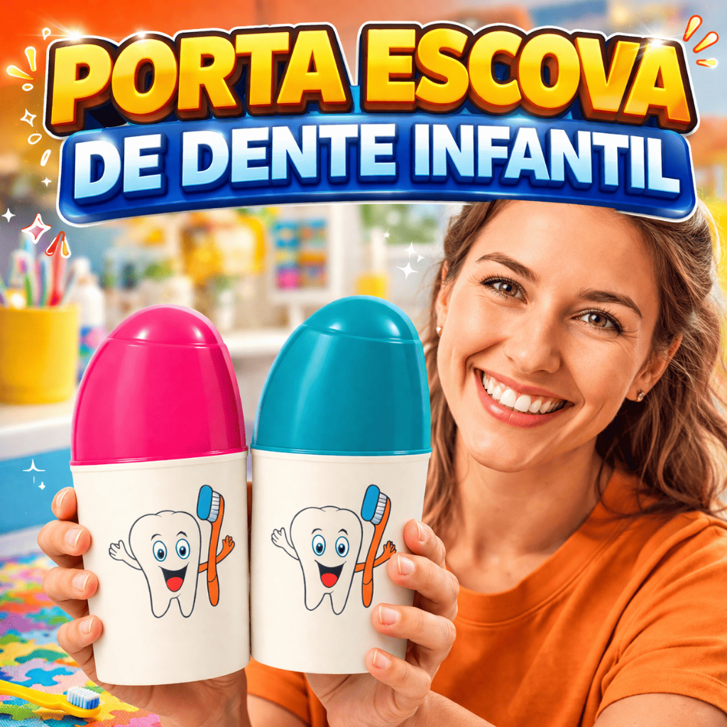 Porta Escova de Dente Infantil Estojo Dental Viagem Escolar com Compartimento Pasta e Escova Plástico