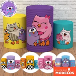 Capa para Cilindro Festa Decoração Infantil Bubu e as Corujinhas Tecido Sublimado Veste Fácil - Licenciado