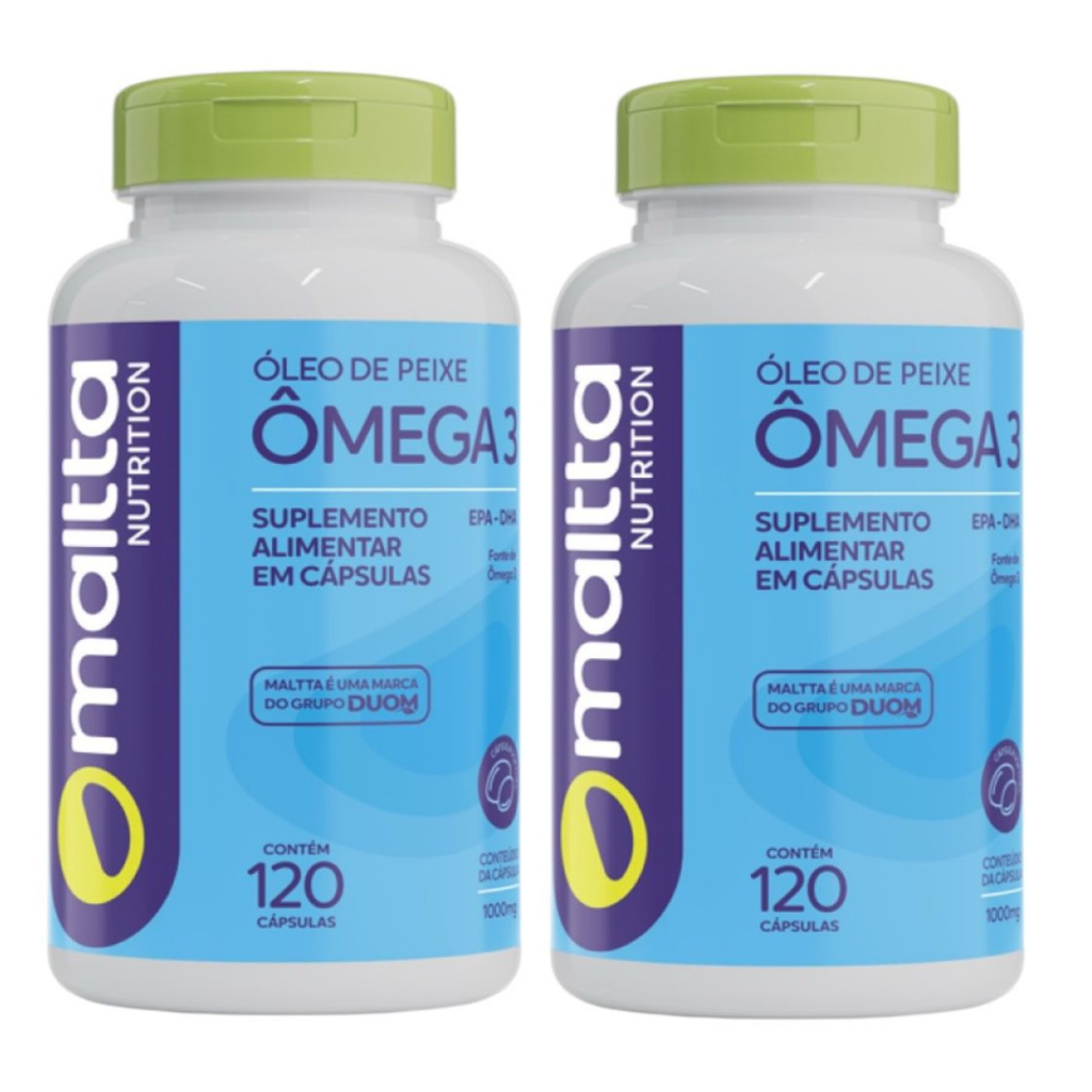2 Potes Ômega 3 1000mg - Óleo de Peixe 120 cápsulas malta nutrition