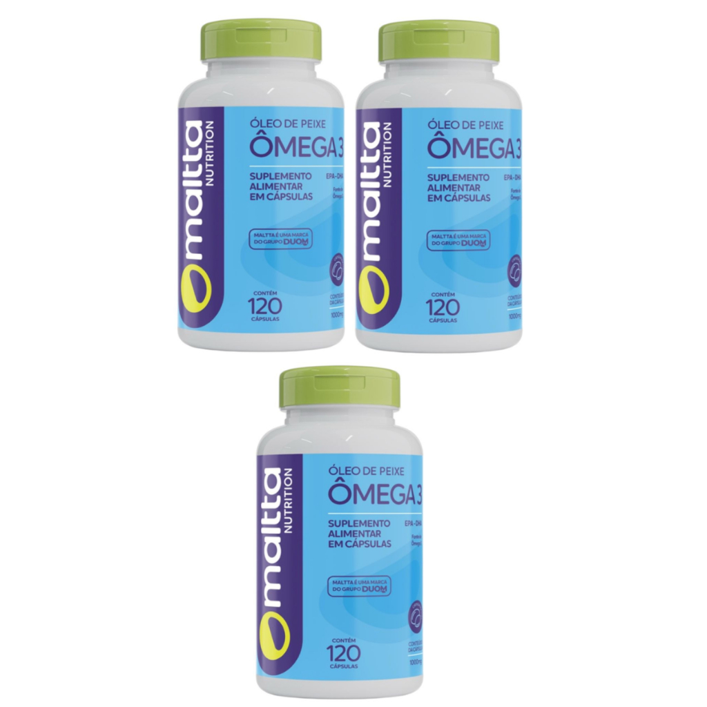 3 Un Ômega 3 1000mg - Óleo de Peixe 120 cápsulas malta nutrition