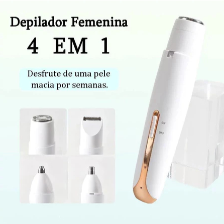 Depilador Elétrico Feminino 4 em 1 Barbeador Aparador de Pelos Corporais Nariz e Sobrancelhas Recarregável angela