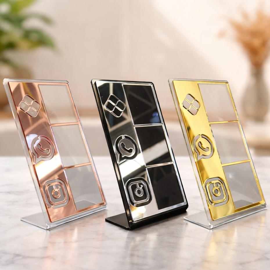 Placa Pix 3 em 1 WhatsApp e Instagram Display de Mesa Em Acrílico Espelhado Loja em Oferta na Shopee