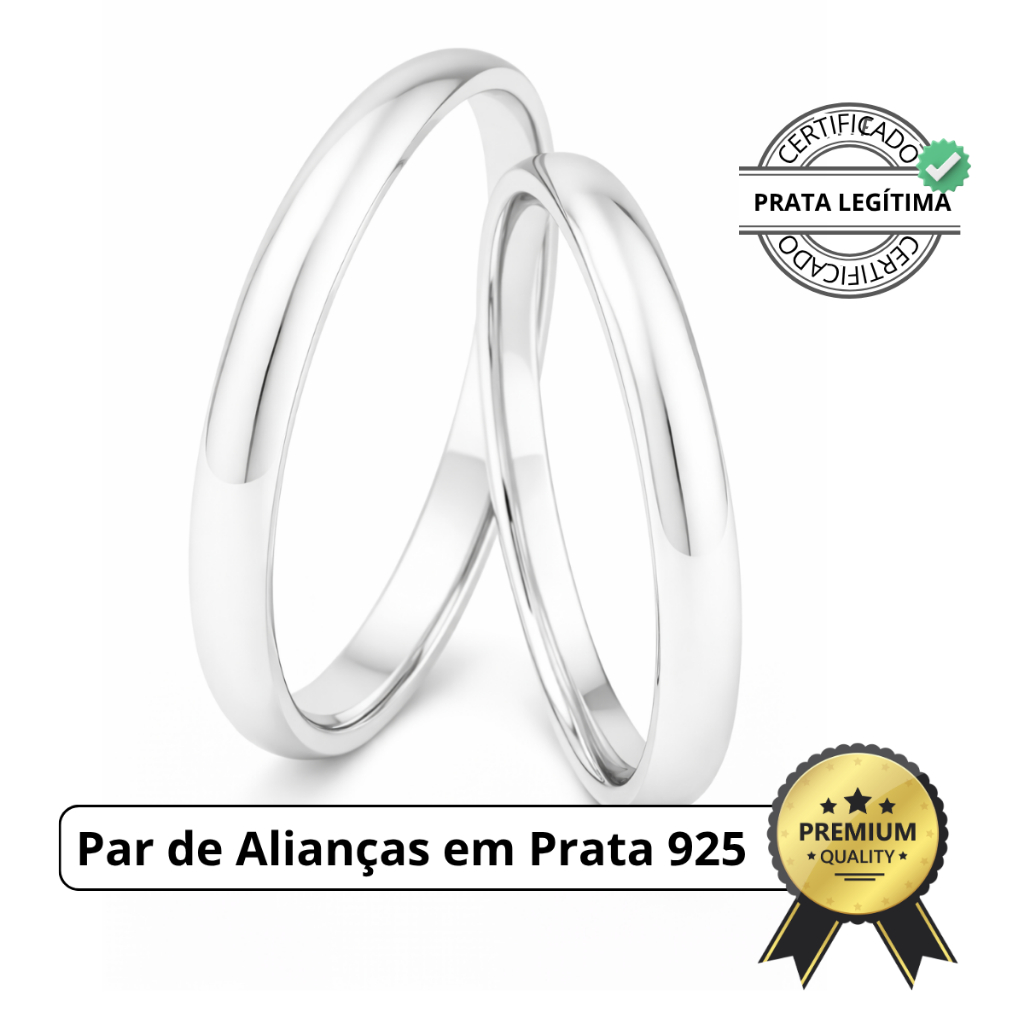 Par Alianças 2mm Prata 925 Legítima Abaulada Para Namoro Compromisso Noivado Garantia Sem Gravação