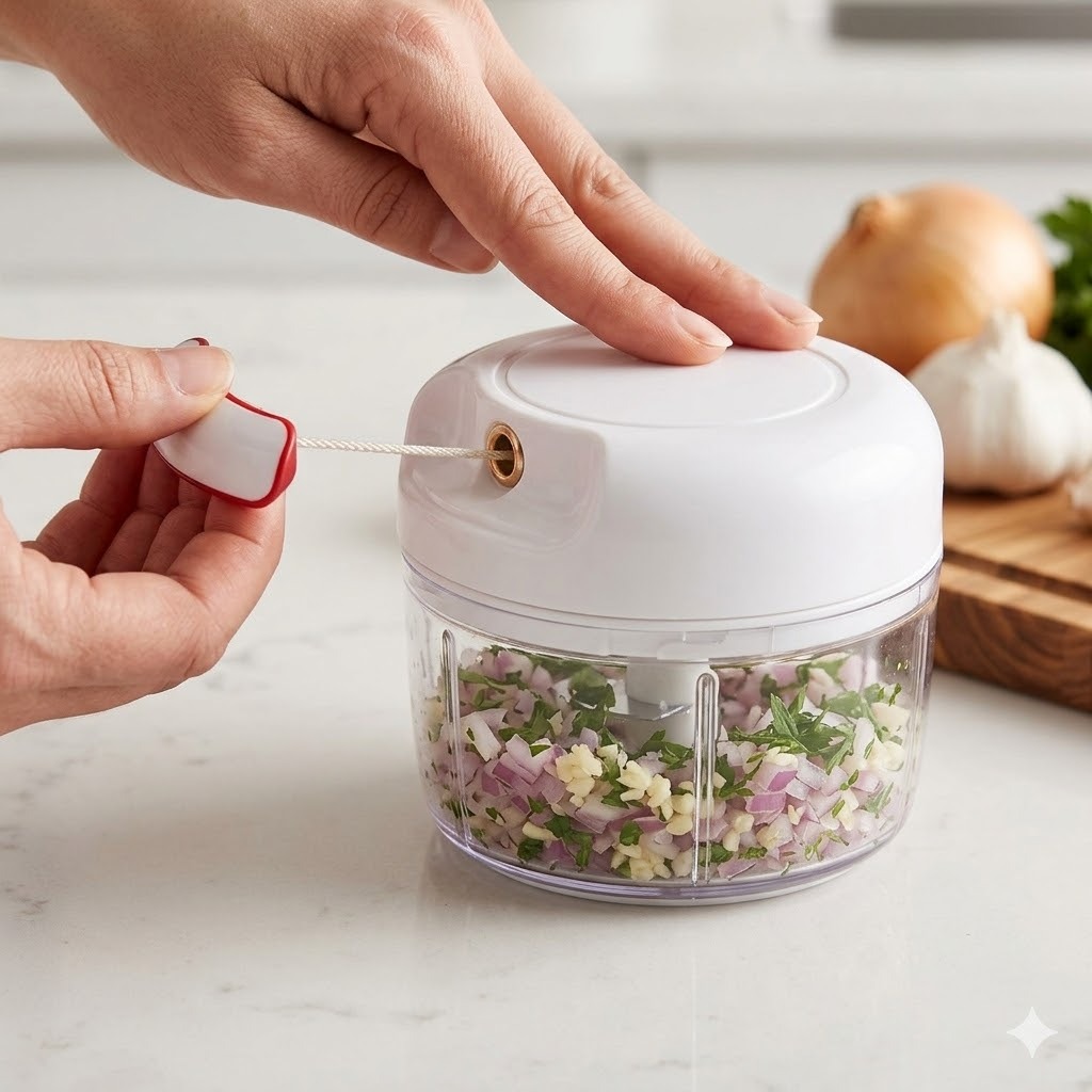 Mini Processador Triturador Alimentos Manual Inox 2 Lâminas Picador Cortador Carne Legumes Alho