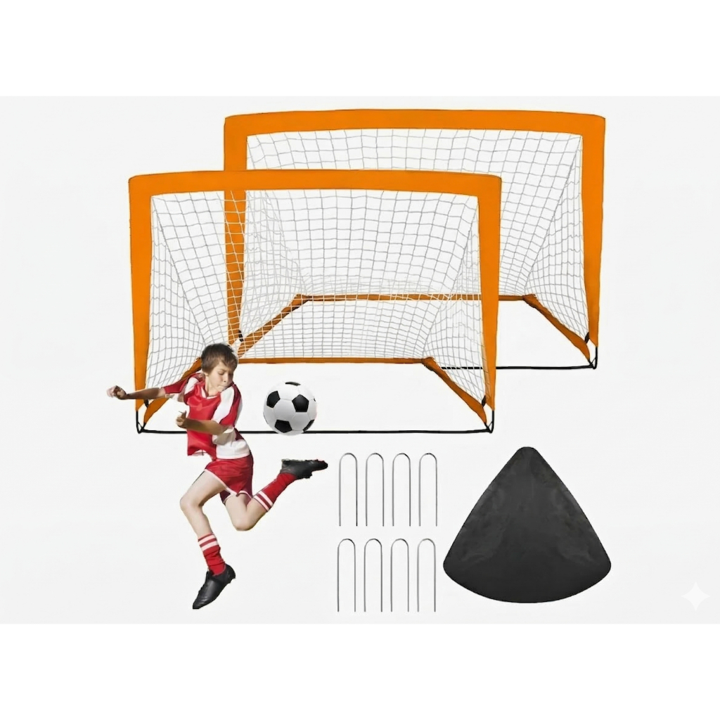 Kit 2 de treino Trave Golzinho Gol Futebol 90x120cm Desmontável Portátil infantil cor laranja
