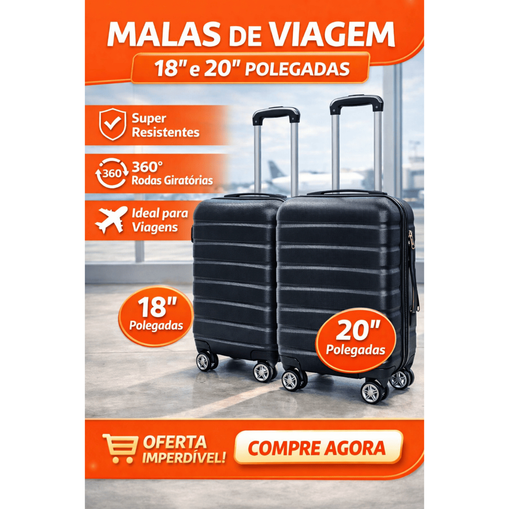 Kit Mala Viagem Pequena e Média 18” 20” ABS Leve Rodas 360° Bagagem Bordo