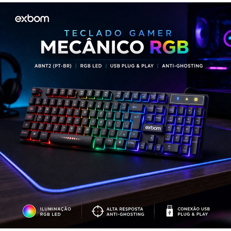 Teclado Mecânico Gamer Rgb LED USB Anti Ghosting Alta Performance Pc Gamer Computador Teclado Gamer Iluminado — R$ 139,90 em Shopee