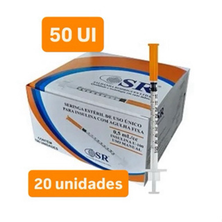 20 seringas 50 UI insulina 0,5ml 25x0.6mm 31g em Oferta na Shopee