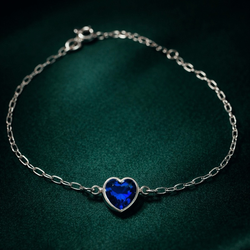 Pulseira Coração Pedra Azul em Prata 925 Pulseira Feminina Delicada Romântica