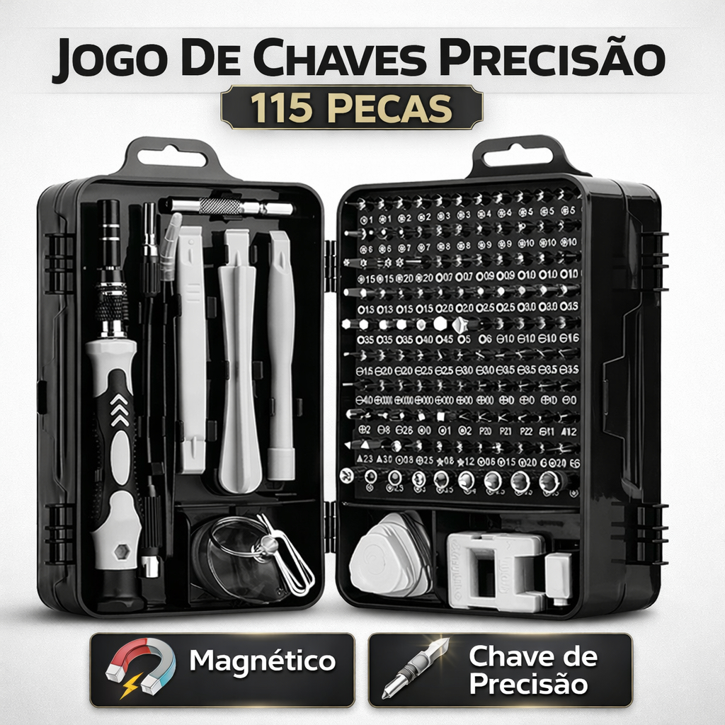 Jogo Chaves 115 Pecas Precisao Ferramentas Kit Reparo Celular Notebook Tablet Multiuso Profissional