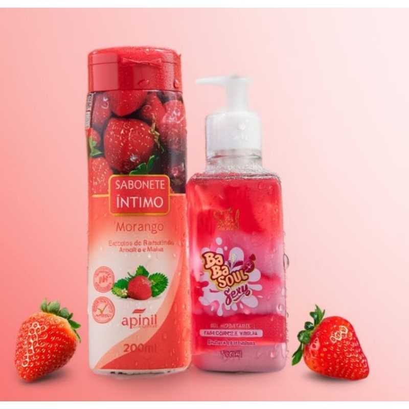 Sabonete Íntimo Morango Apinil 20ml+Gel Hidratante Babasoul para Corpo e Virilha 280ml