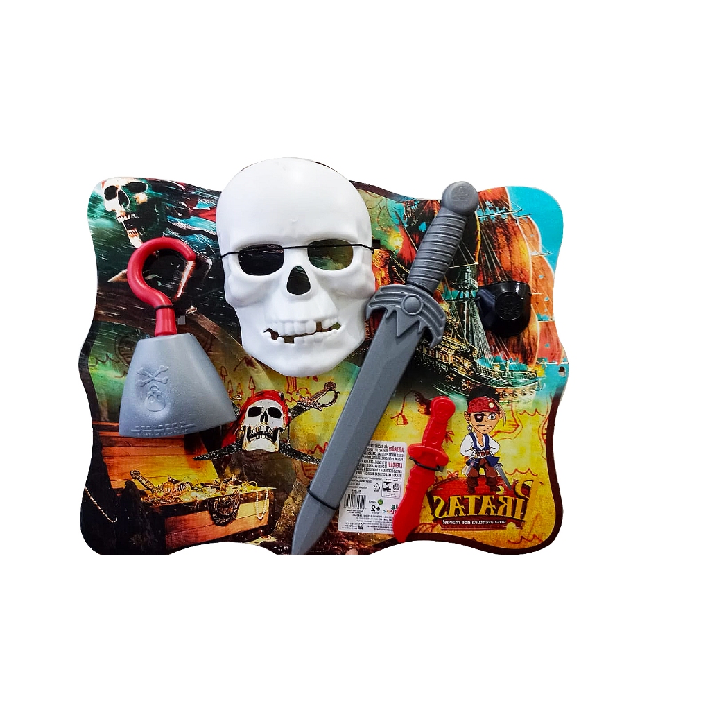 Kit Pirata com Máscara Espada e Luva de Gancho kit festa Pirata para Crianças Conjunto Festa a Fantasia