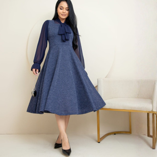 Vestido midi feminino salopete festa elegante moda evangelica manga longa em Oferta na Shopee