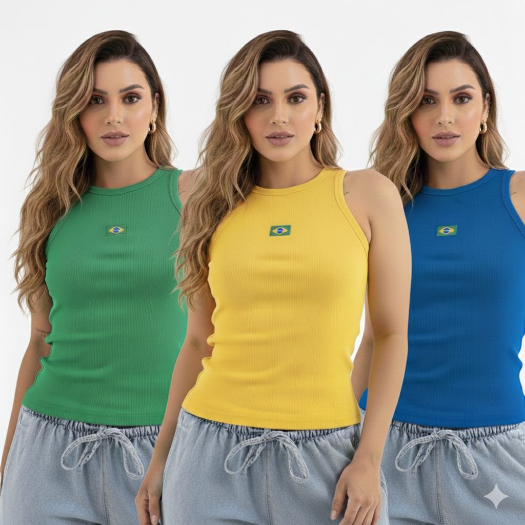 Regata Feminina Do Brasil Ribana Canelada Básica Sem Transparência Blusinha Confortável Estilo Gringa Copa