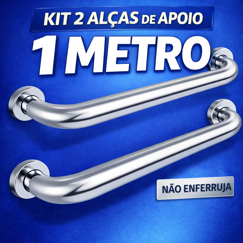 Kit 2 Barras Alças de Apoio 1 Metro Alumínio Segurança Banheiro Idoso PCD Antiferrugem