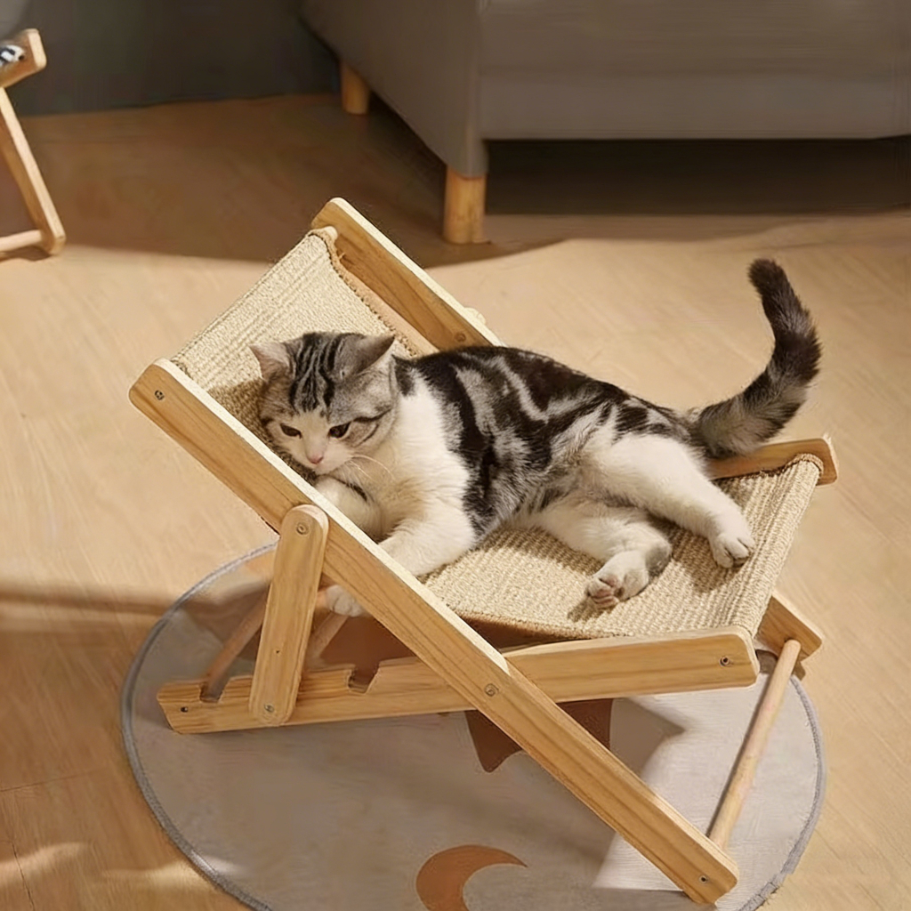 Cadeira para Gato com Arranhador de Juta em Madeira Regulável 4 Alturas em Oferta na Shopee