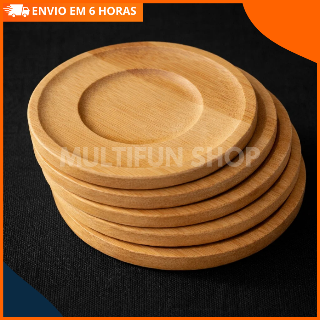 KIT 6 Porta Copos em Bambu Natural Antimanchas Elegante para Mesa Cozinha Bar Resistente Premium