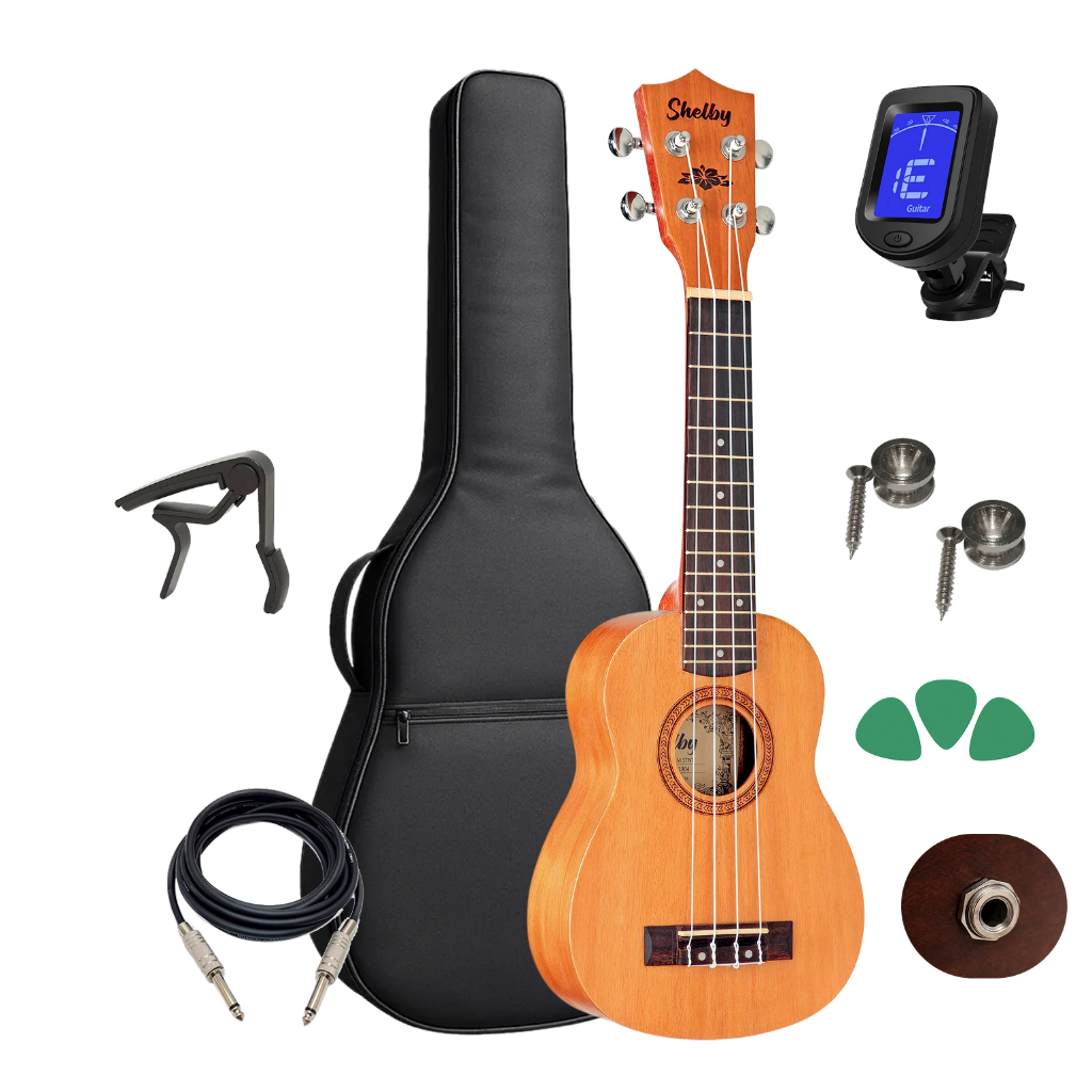 Kit Ukulele Shelby Soprano Su21m Eletrico Capa + Afinador em Oferta na Shopee