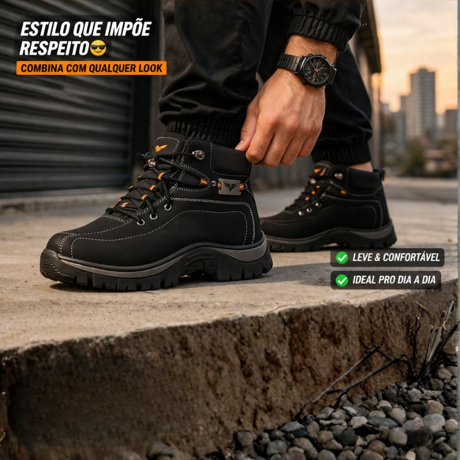 Bota Coturno Tênis Masculino Adventure Cano Médio Cadarço Conforto e Segurança Palmilha Gel Confort