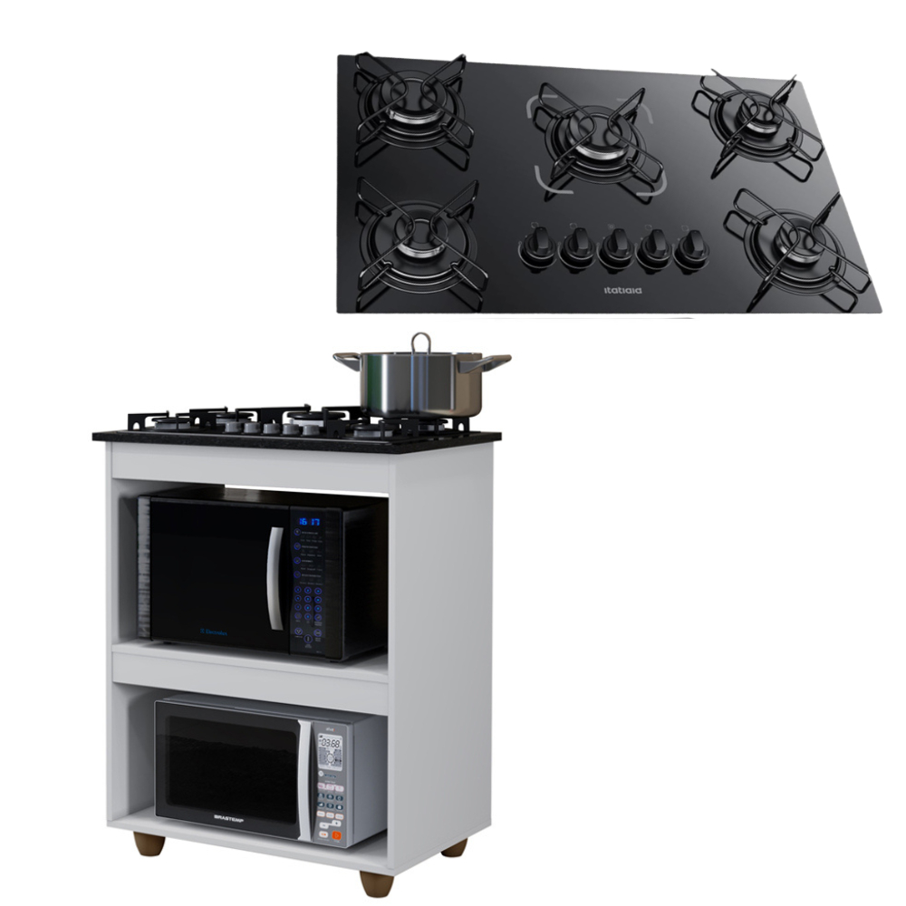 Kit Balcão Cooktop Turim com Fogão 5 Bocas Itatiaia Itacook Premium