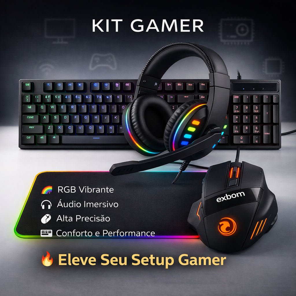 Kit Gamer RGB Teclado Semi Mecanico Mouse RGB Mousepad LED Headphone Fone Gamer Setup PC Completo