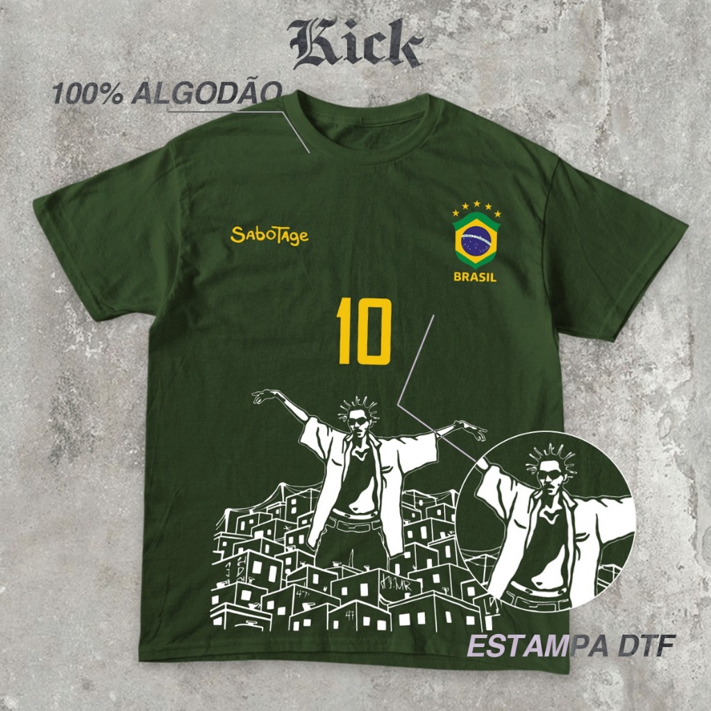 Camisa Camiseta "Sabotage Brasil" T-Shirt Unissex Casual em Algodão Edição Copa do Mundo 2026  Vista atitude e leve sua