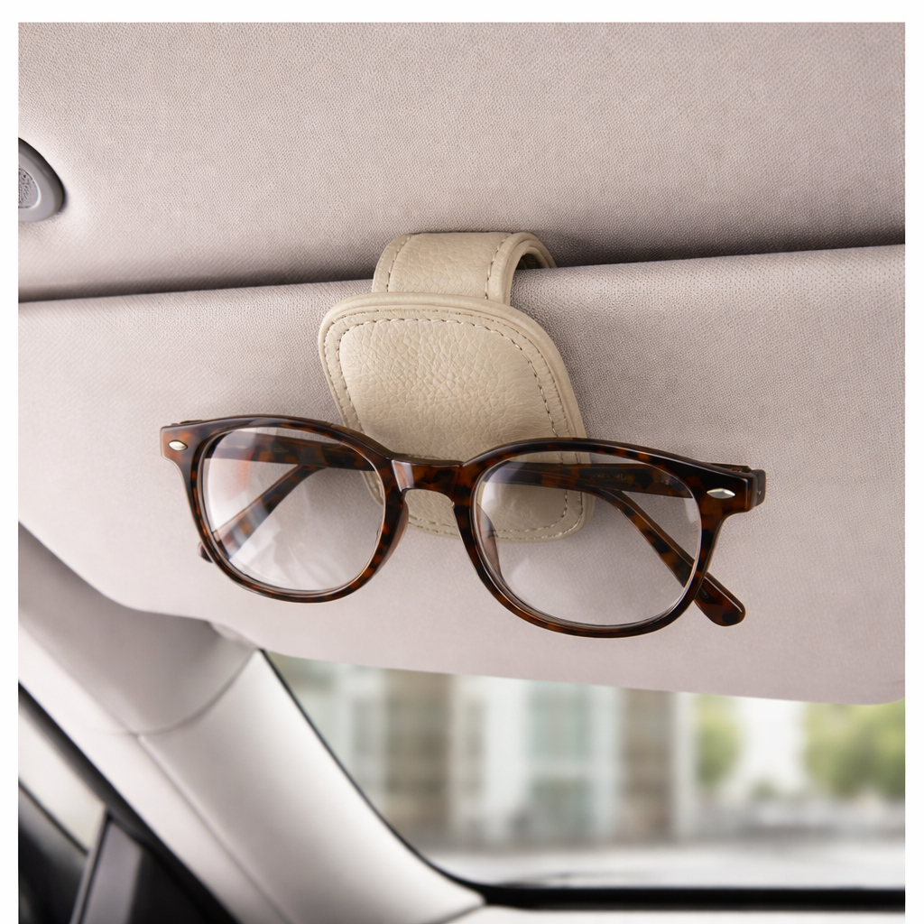 Suporte Porta Óculos para Carro Veicular – Clip em Couro PU
