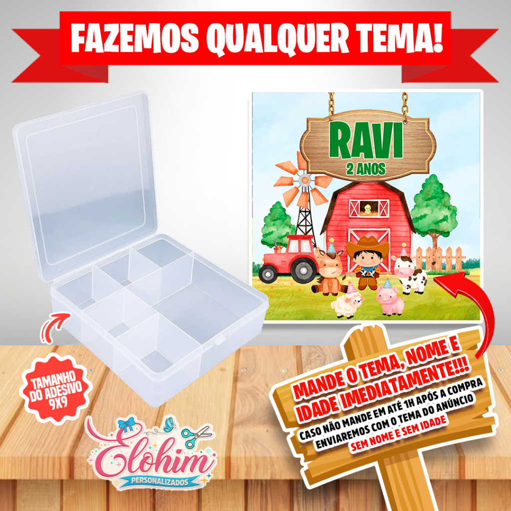 Rótulo Adesivo para personalizar Caixa Organizadora 11x11 - Fazendinha menino
