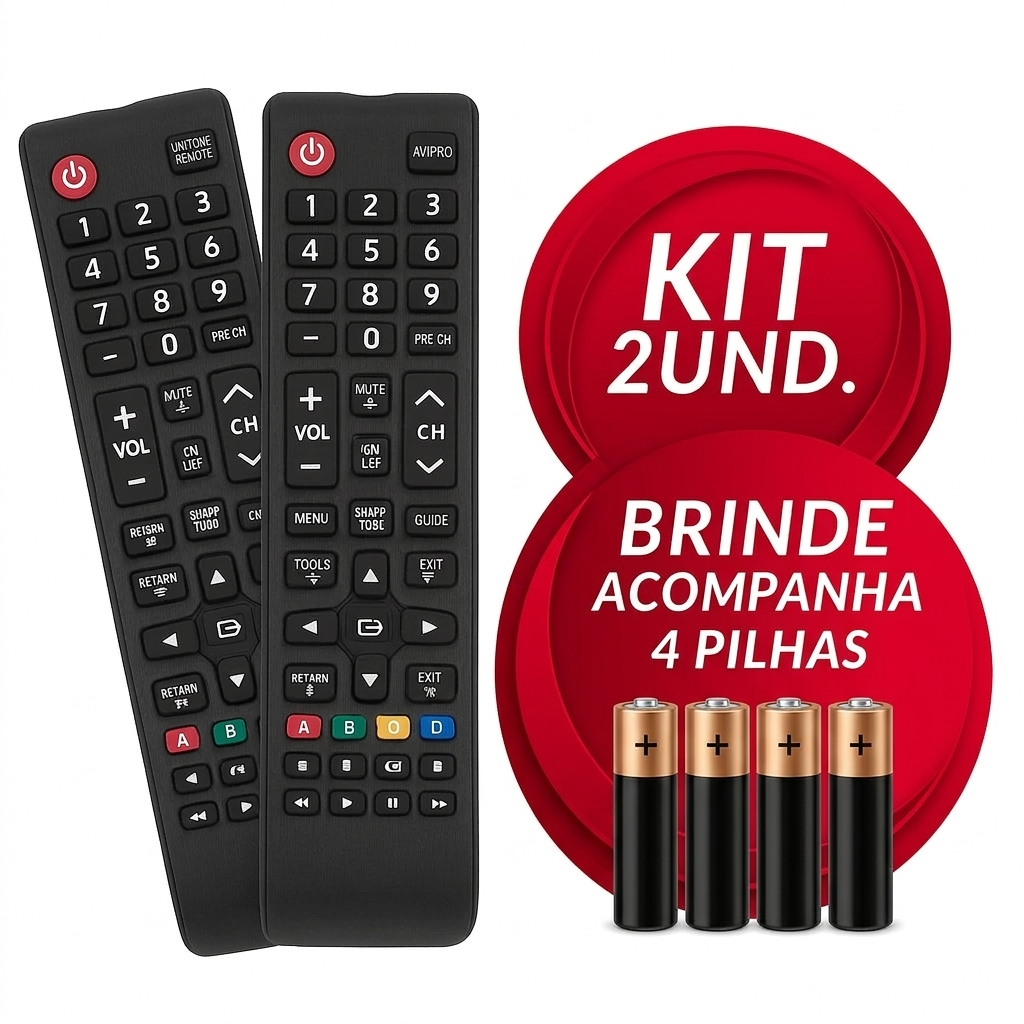Kit Controle Remoto Compatível Samsung Smart TV com Pilhas AAA Inclusas Pronto para Uso em Oferta na Shopee