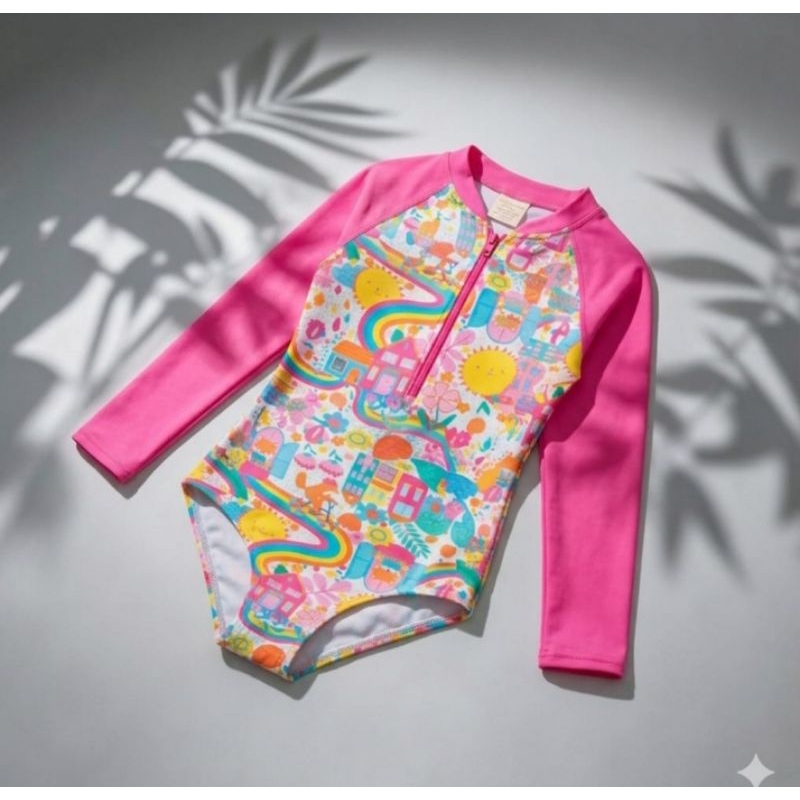 PROMOÇÃO Maiô Infantil Proteção UV Manga Longa  Estampa Colorida + Zíper Frontal |Conforto e Estilo para Praia e Piscina