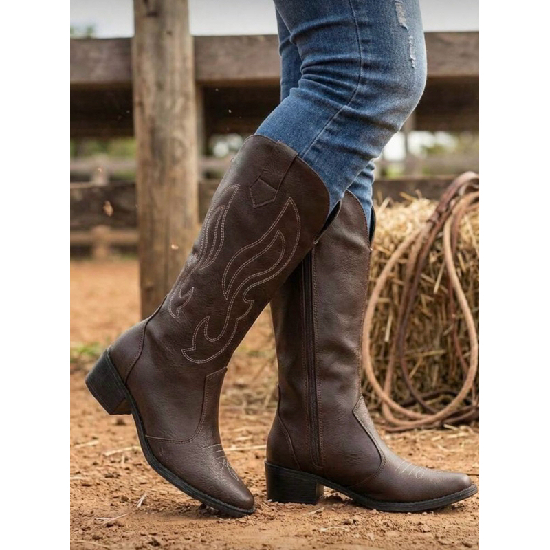 Bota Texana Feminina Cano Alto Com Bordado Exclusivo Estilo e Praticidade