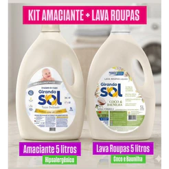 Kit Amaciante 5 Litros + Lava Roupas 5 Litros Girando Sol Hipoalergênico Coco E Baunilha Galão