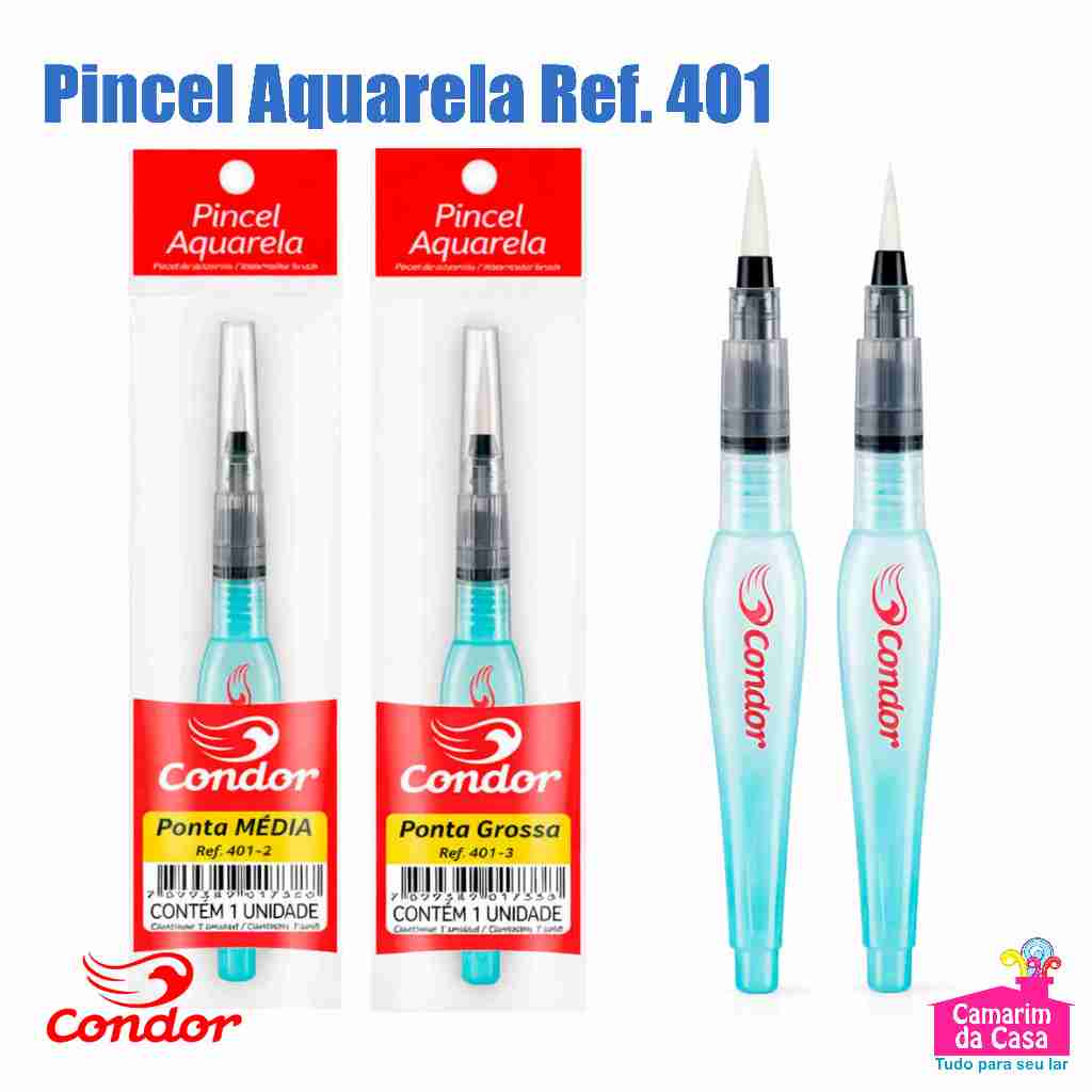 Pincel Aquarela Artístico Condor Ref. 401 com Reservatório Cerdas em Nylon