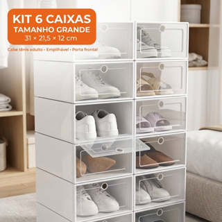 Caixa Organizadora para Sapatos Empilhável com Tampa Flip Transparente Kit 6 10 12 ou 24 Unidades Closet em Oferta na Shopee